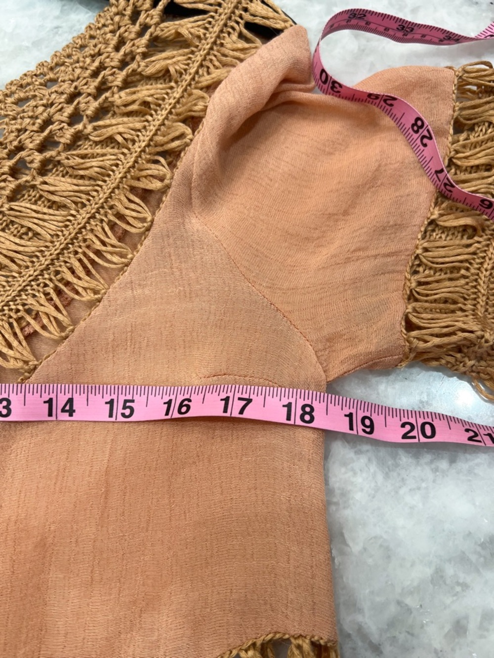 VALUE BUY SHEIN Peachy/Orange Macrame BOHO Top/Layering Piece Sz S - Picture 6 of 6
